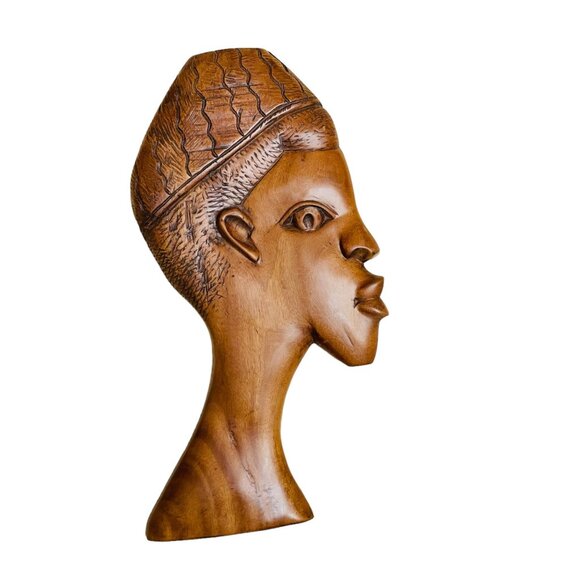 Hand-Carved African Tribal Wooden Mask Wall Art Decor 16" x 7 1/2" x 2" - Picture 1 of 8